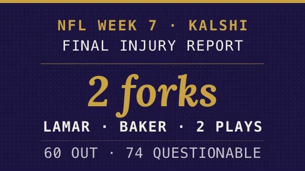 NFL Week 7 Predictions 2026: Every Game at Friday's Kalshi Price, After the Final Injury Report