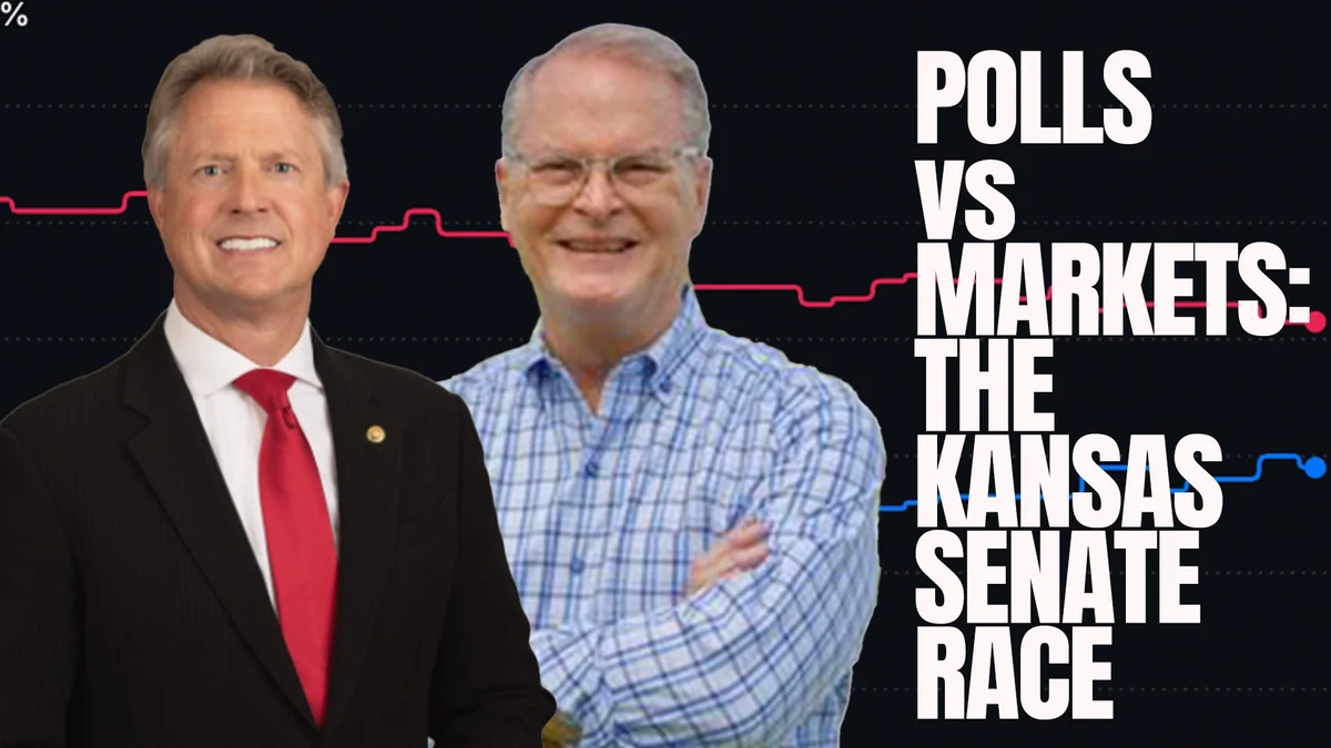 Sen. Roger Marshall and Democrat Adam Hamilton over a Kalshi Kansas Senate price chart — Polls vs Markets: The Kansas Senate Race.