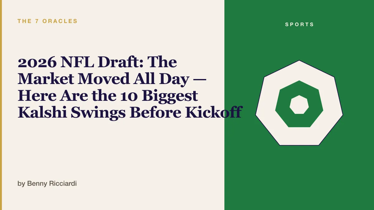 2026 NFL Draft pre-kickoff Kalshi orderbook — 10 biggest market swings, Tate +39¢, Bain Jr. -56¢, Hill Jr. +45¢ — The 7 Oracles draft analysis